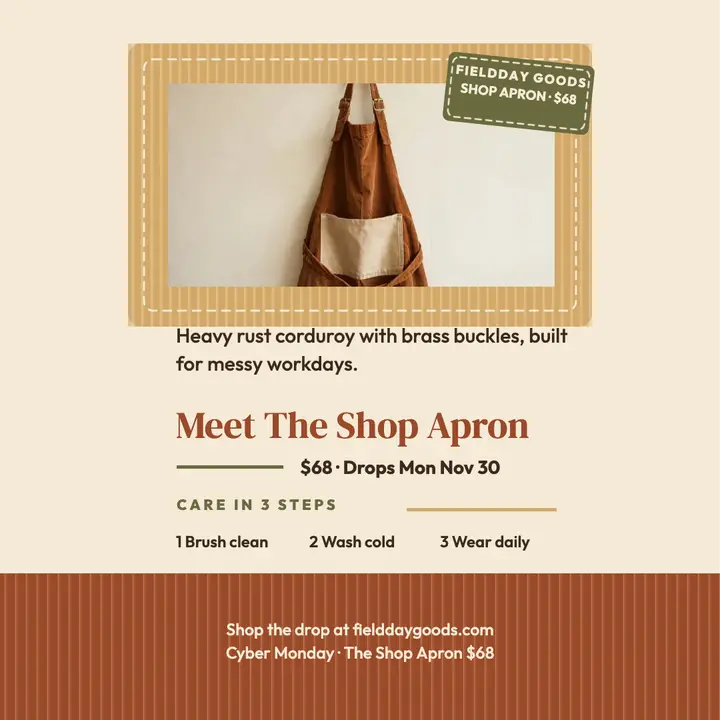 Fieldday Goods corduroy apron drop: apron drop post template