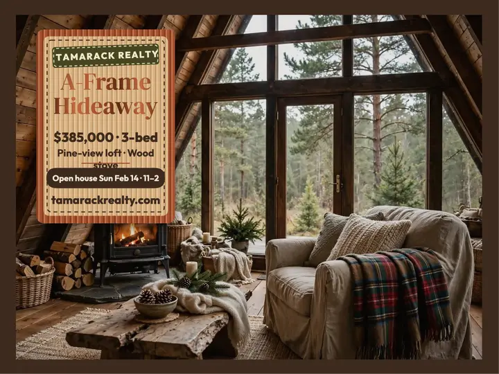 Tamarack A-frame cabin listing slide template