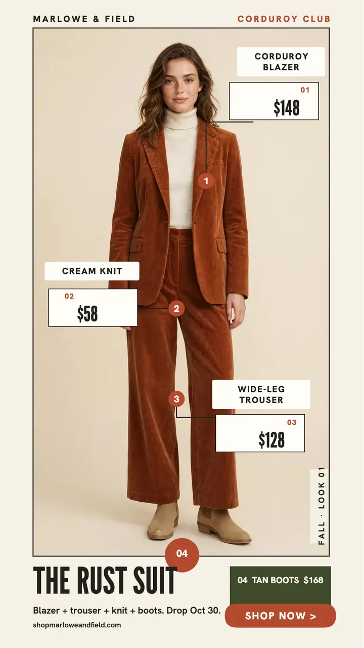 Corduroy capsule fall outfit story template