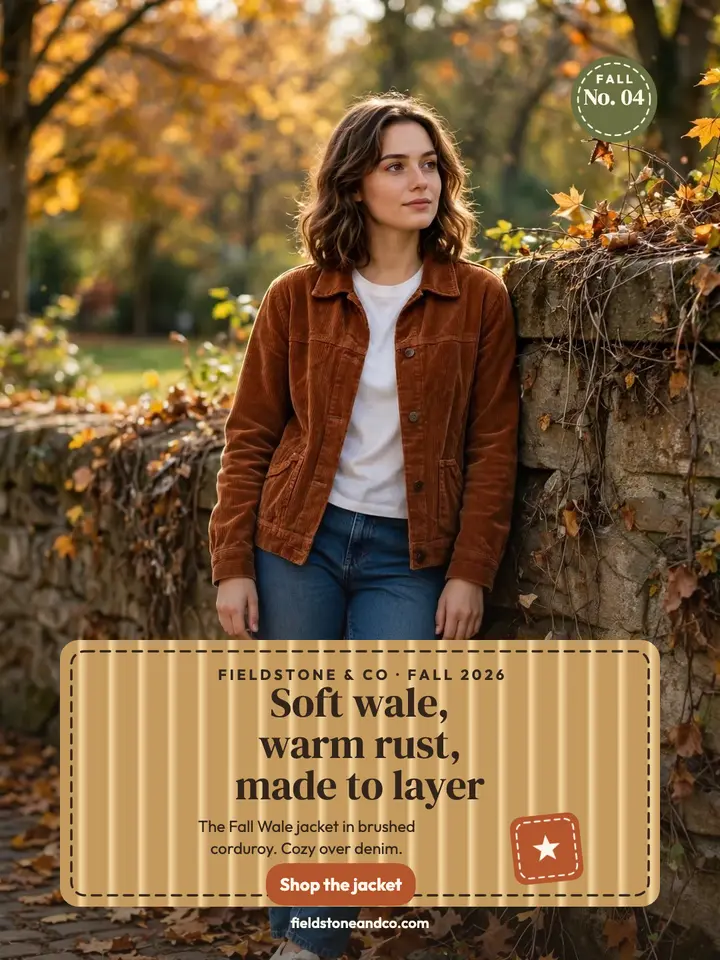 Fieldstone corduroy fall jacket portrait template