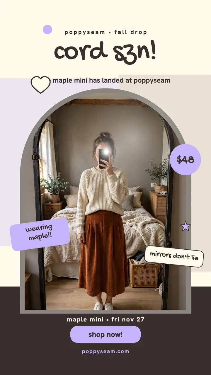 Poppyseam Maple mini mirror selfie story template