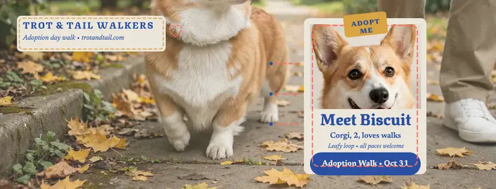 Trot and Tail corgi adoption walk cover template