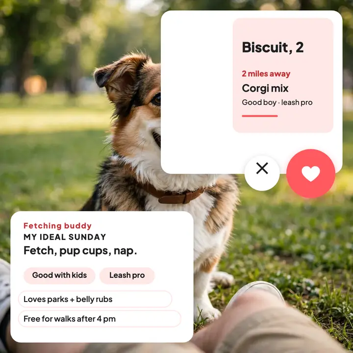 Biscuit corgi buddy profile card: dog walker buddy card template