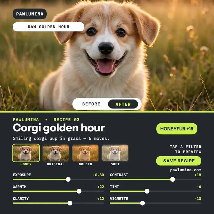 Corgi golden hour edit recipe template