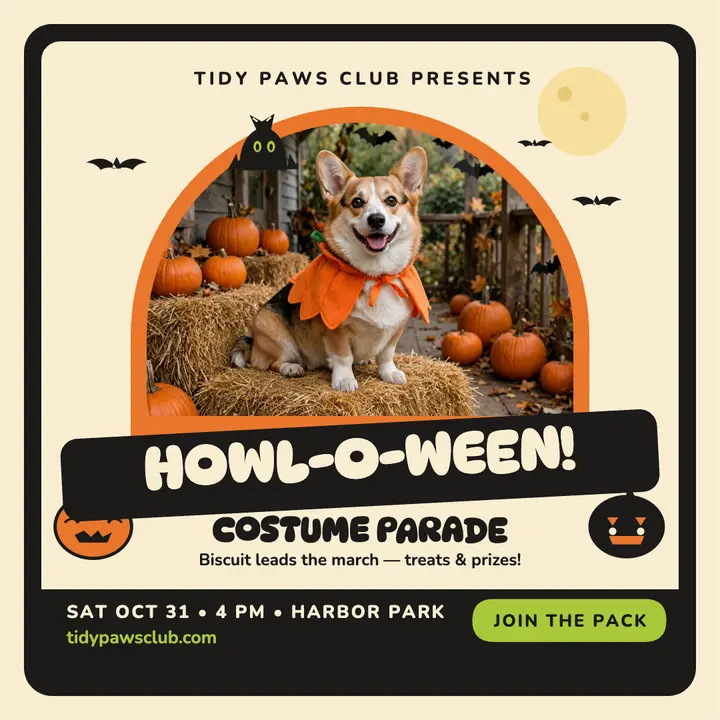 Tidy Paws Howl-o-ween corgi parade template