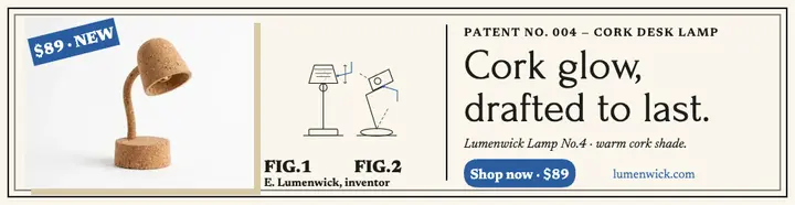 Lumenwick cork lamp patent billboard template