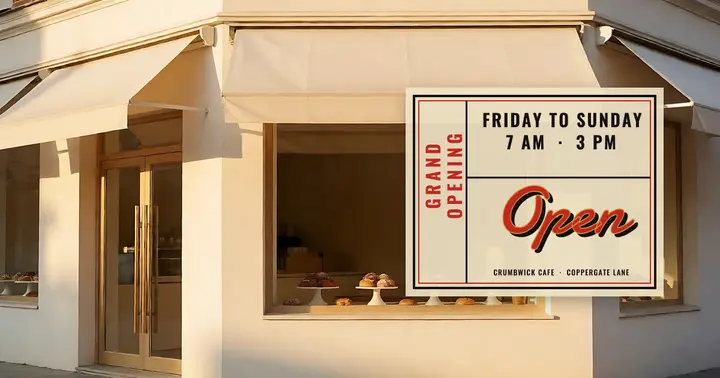 Crumbwick cafe opening weekend post template