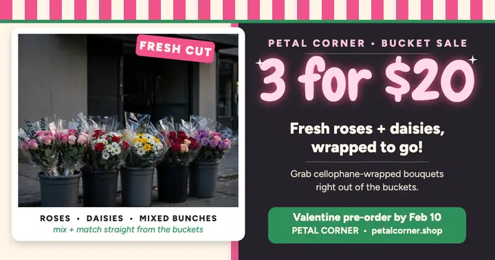 Petal Corner bucket sale post template