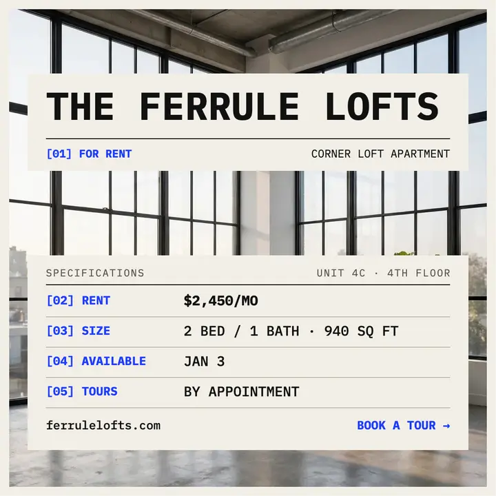 Corner loft rental spec sheet post template