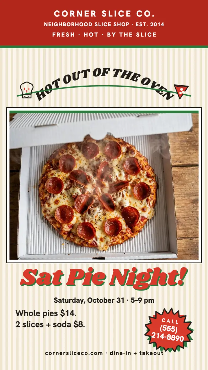 Corner Slice Co. pie night story: pizzeria story promo template