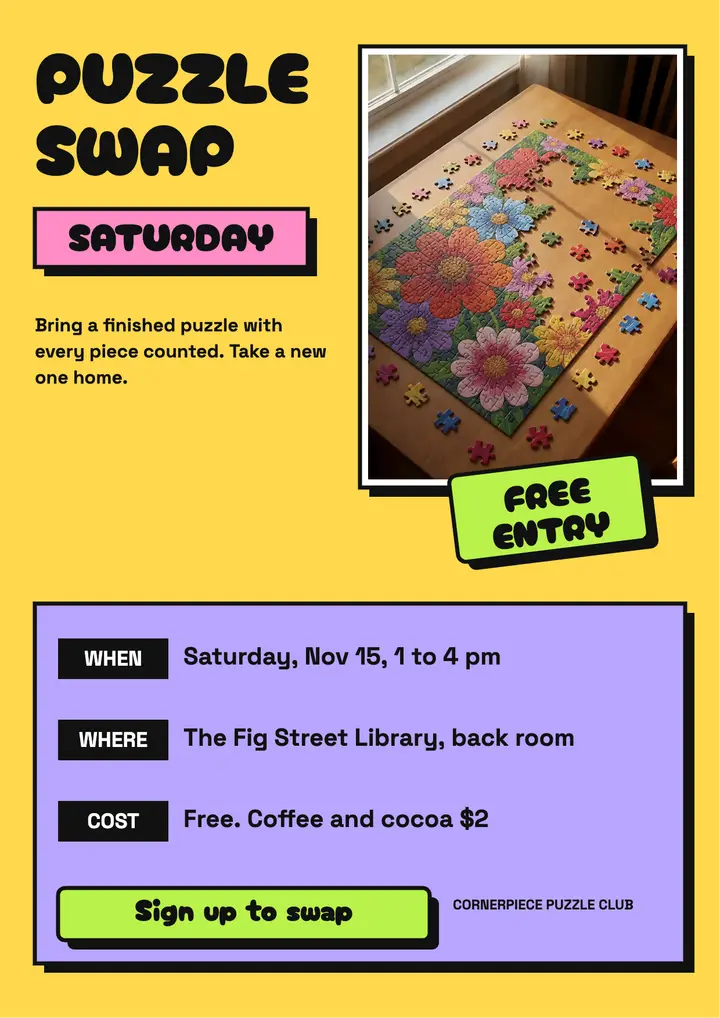 Cornerpiece puzzle swap flyer, neo-brutalism template