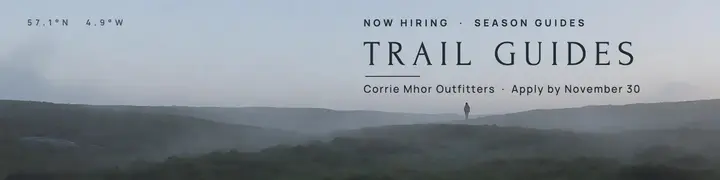 Now hiring trail guides banner, misty highlands template