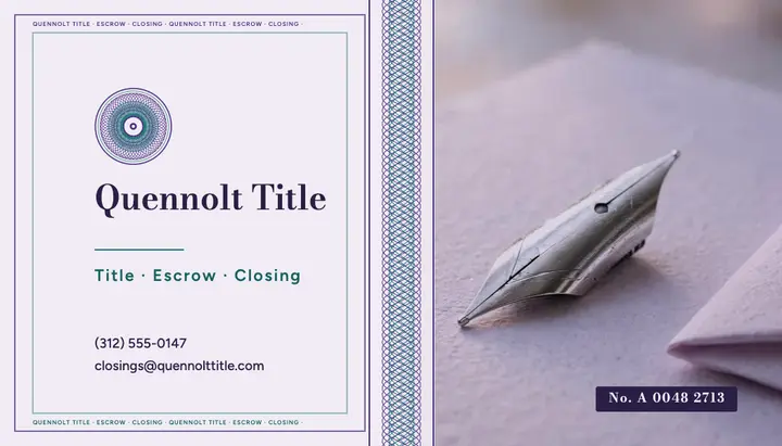 Quennolt Title escrow business card, banknote guilloche: title company business card template