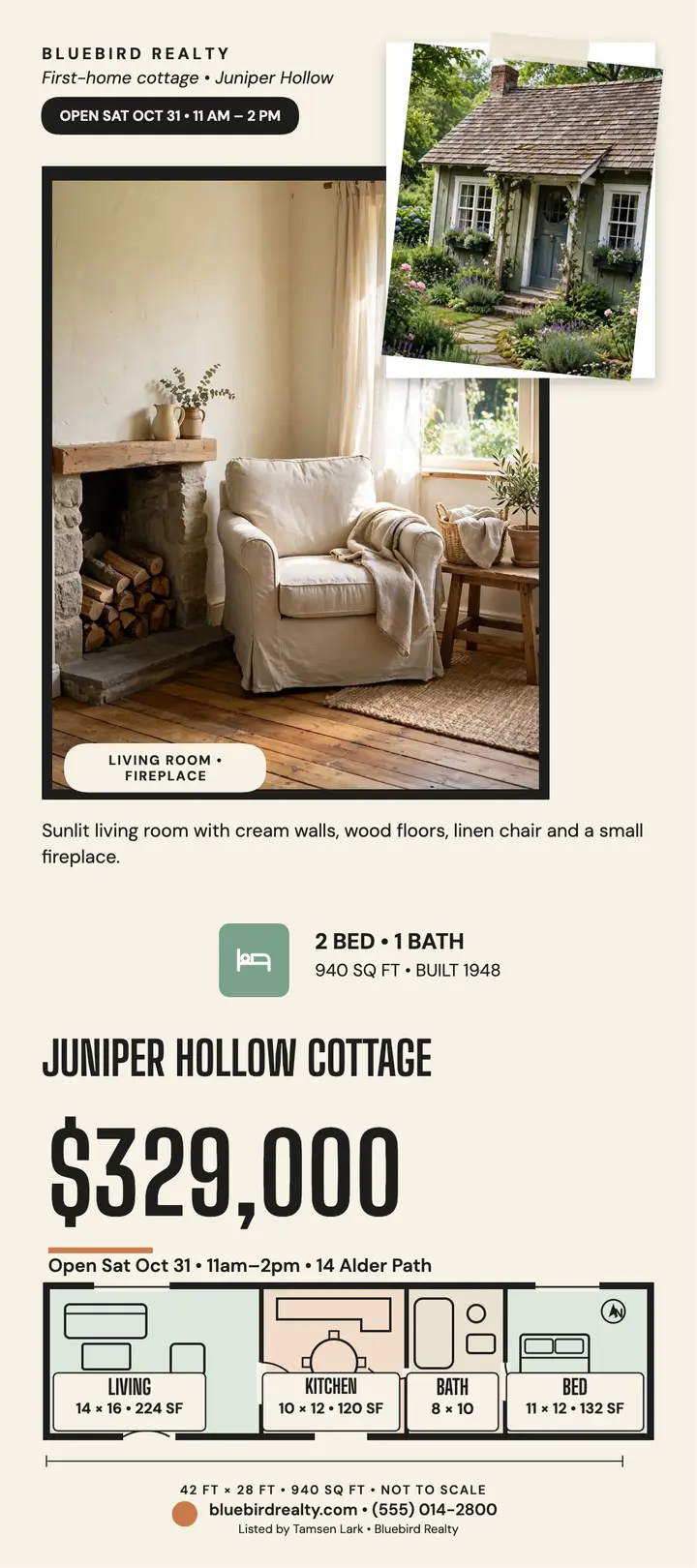 Juniper Hollow Cottage first home rack card template