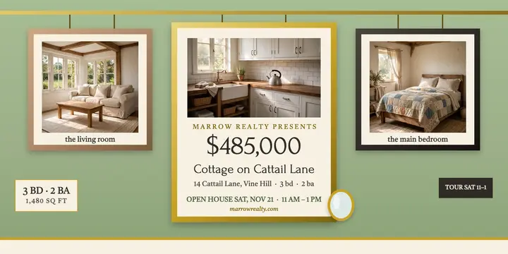 Cottage gallery wall listing, Marrow Realty template