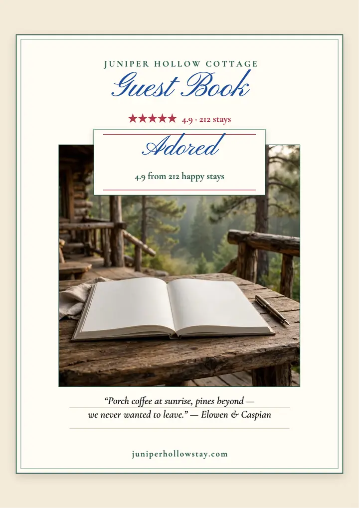 Juniper Hollow Cottage guestbook flyer template