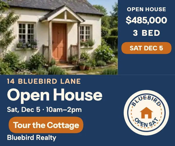 Bluebird cottage open house ad template