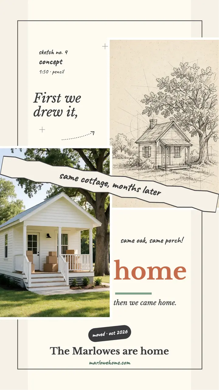 Marlowe cottage sketch to photo story template