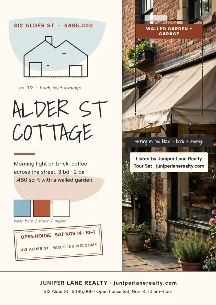 Alder St cottage sketch listing flyer template