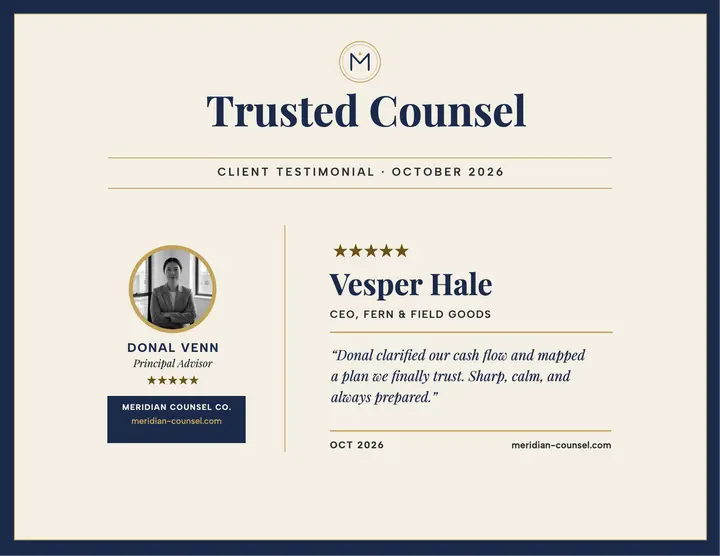 Meridian Counsel client testimonial flyer template