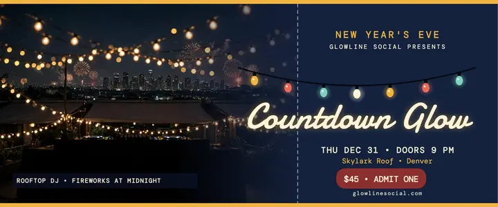 Countdown Glow rooftop DJ ticket: new year's eve ticket template