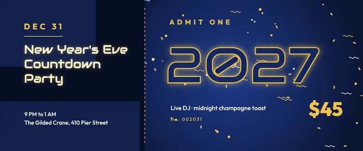 New Year's Eve countdown ticket template