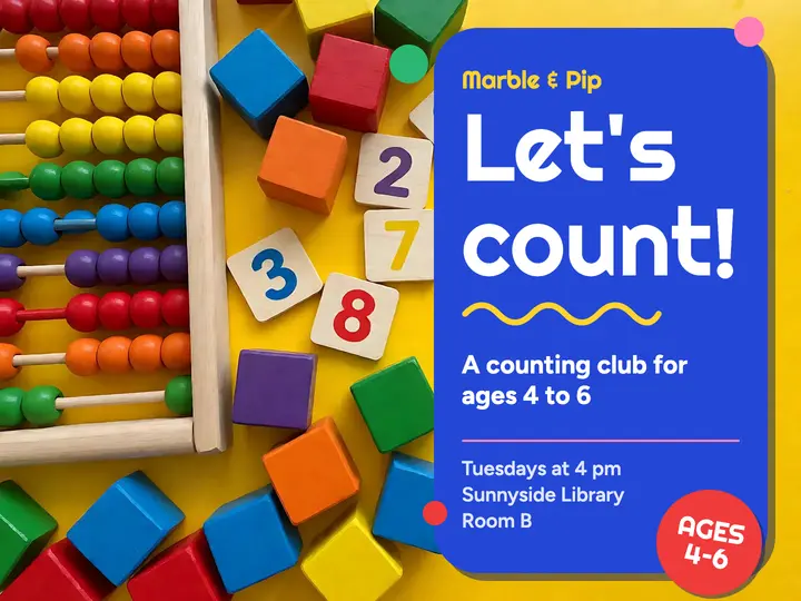 Marble & Pip Counting Club title slide, kidcore template