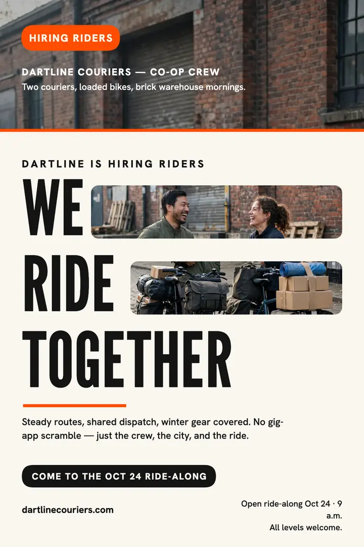 Dartline Couriers crew hiring poster: bike courier hiring poster template