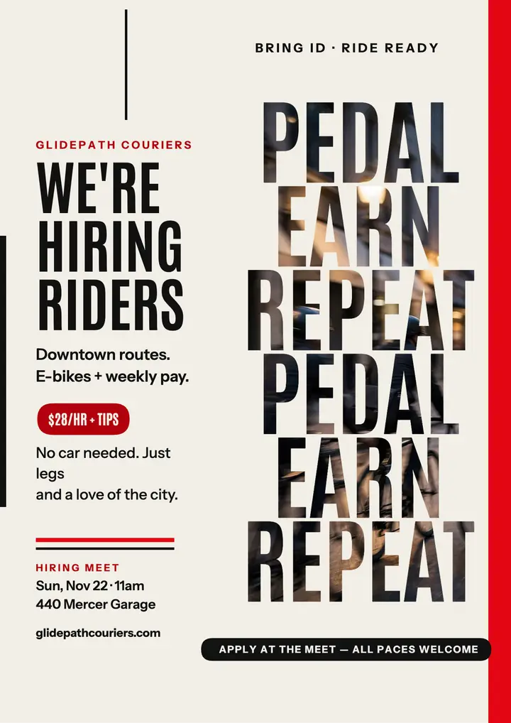 Glidepath hiring riders manifesto flyer template