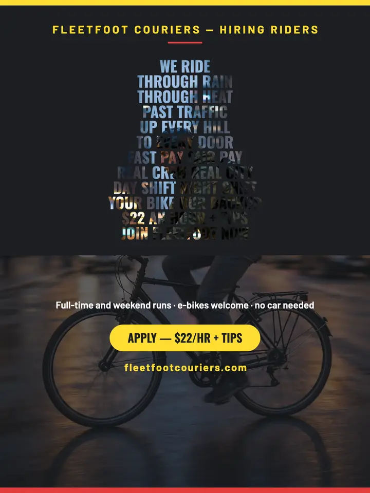 Fleetfoot Couriers hiring manifesto portrait template