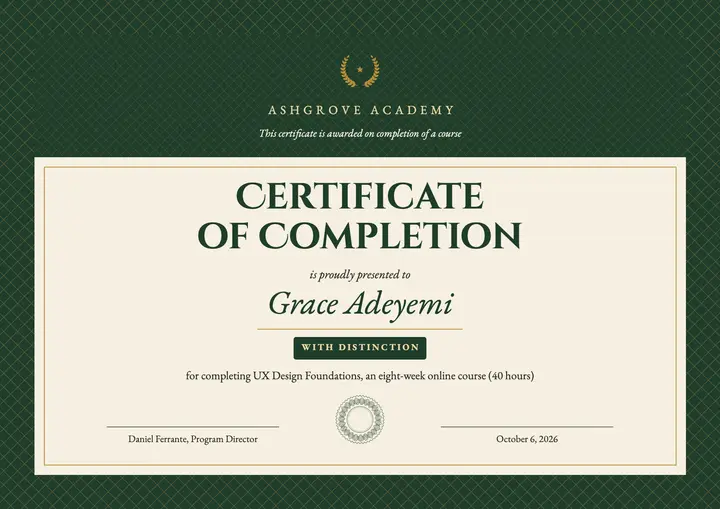 Online course completion certificate template