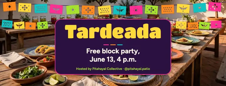 Tardeada free block party cover, papel picado template