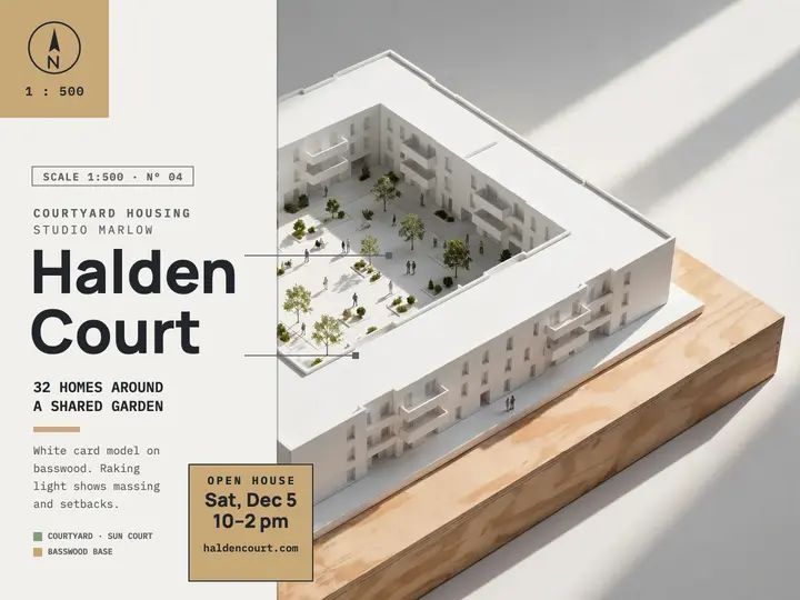 Halden Court courtyard model slide template