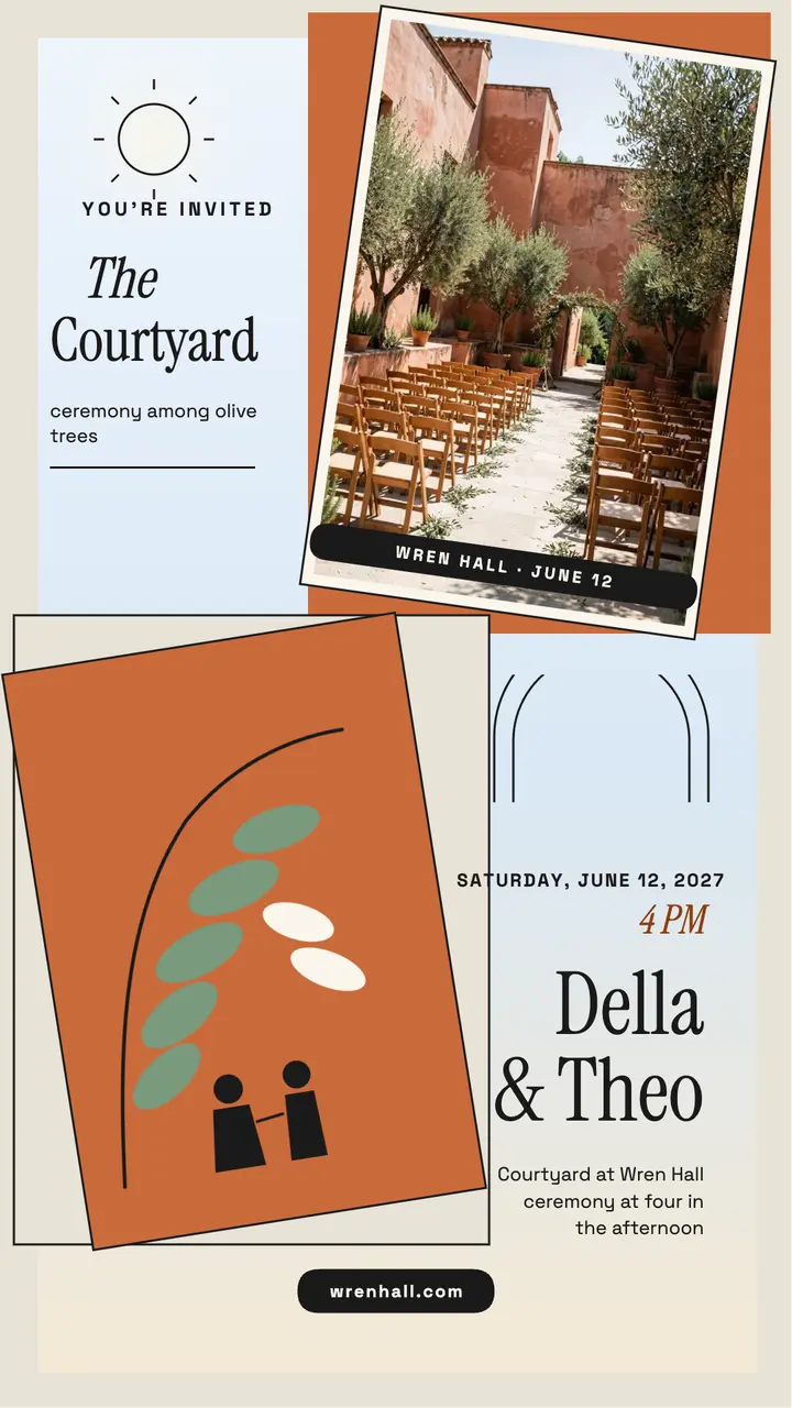 Della and Theo courtyard venue invite template