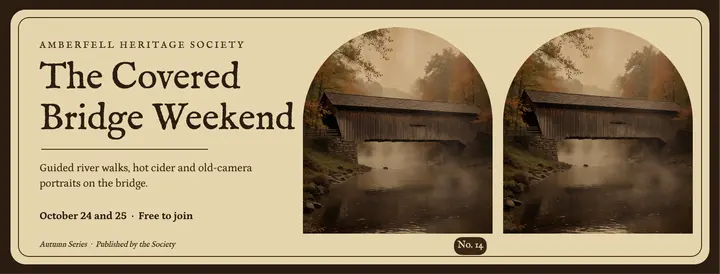 Covered bridge autumn weekend cover, stereoview card template