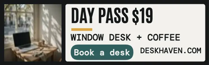 Deskhaven day pass chrome mobile ad: coworking day pass ad template
