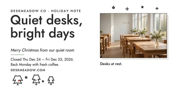 Deskmeadow holiday hours greeting, coworking template
