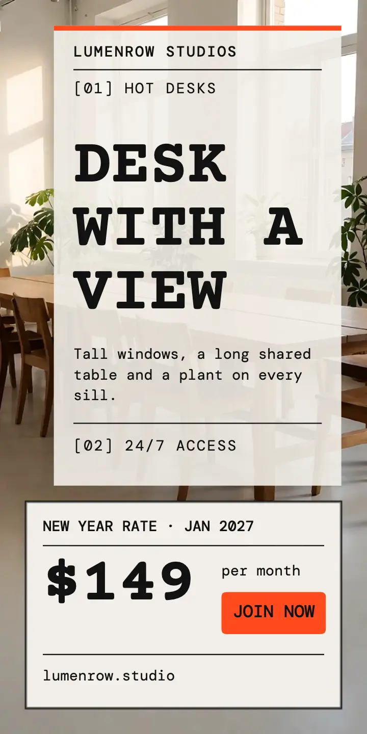 Lumenrow Studios New Year coworking membership ad template