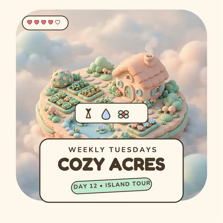 Cozy Acres island tour podcast cover template