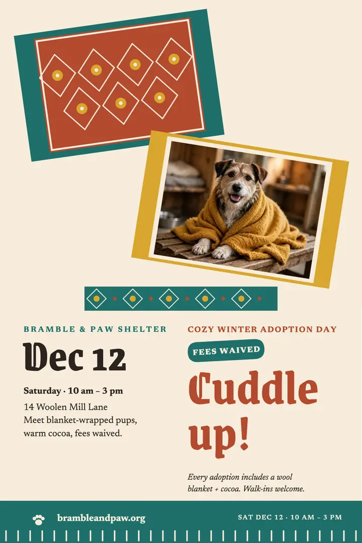 Bramble and Paw cozy adoption day poster template