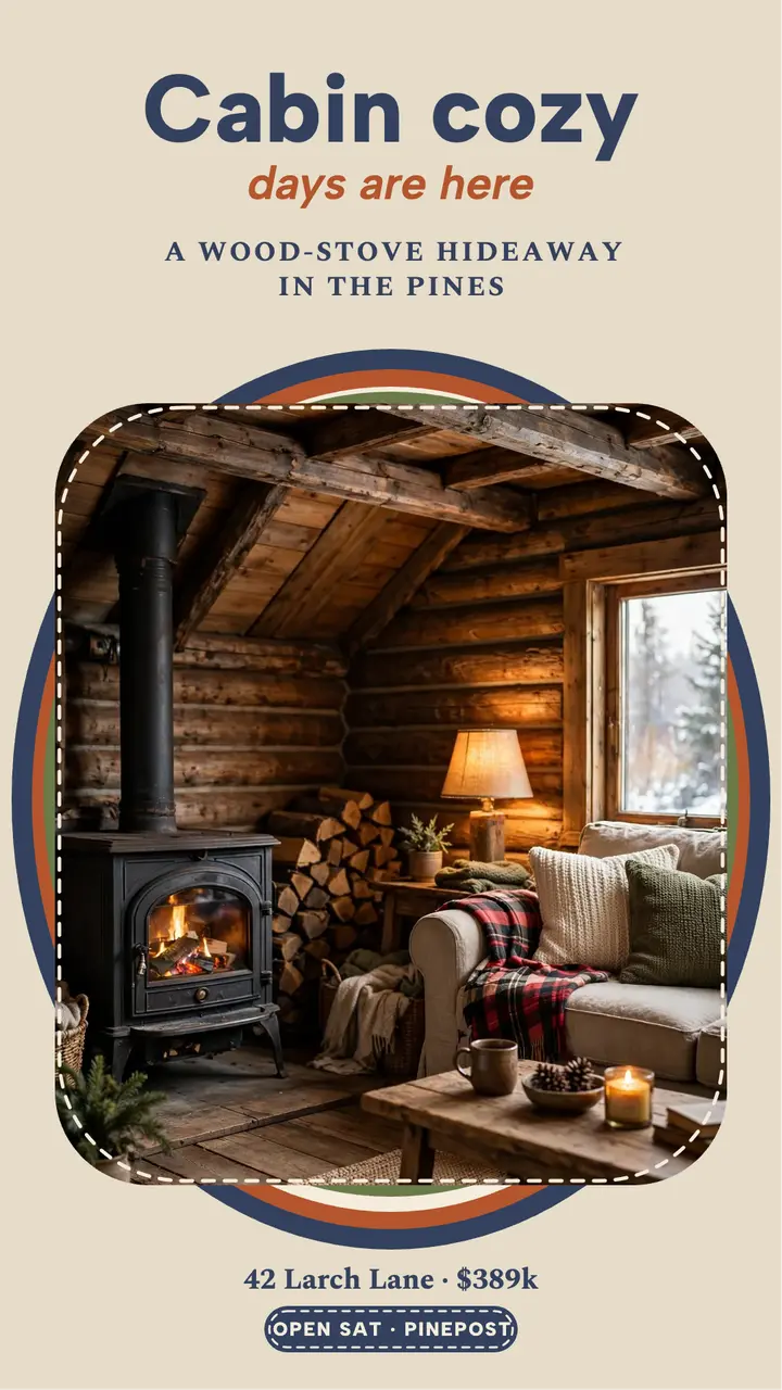 Pinepost cozy cabin rug story template