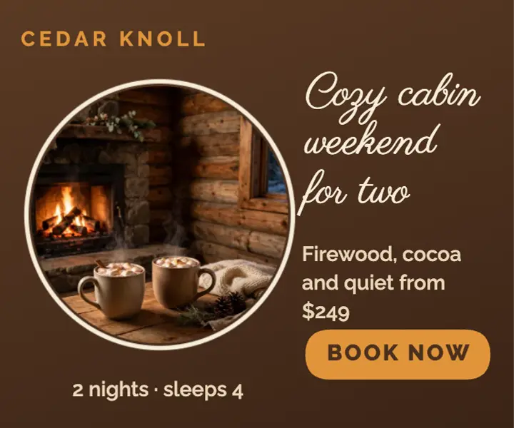 Cozy cabin weekend ad template
