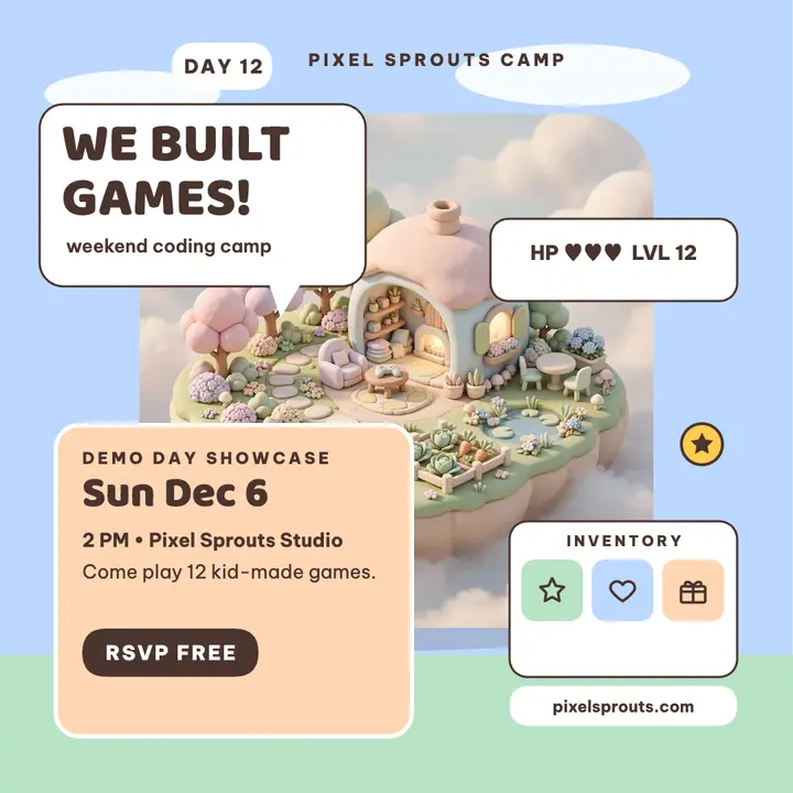 Pixel Sprouts coding camp showcase post: coding camp showcase post template