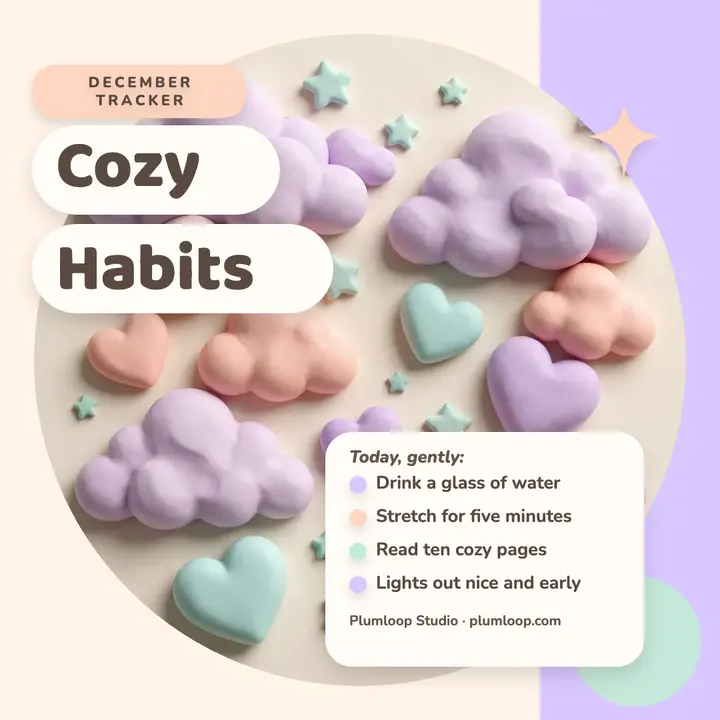 Cozy Habits December tracker, Plumloop template