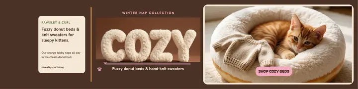 Pawsley and Curl cozy furry shop banner template