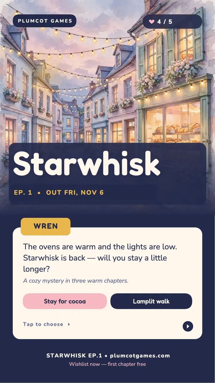 Starwhisk cozy game launch story: game launch story template