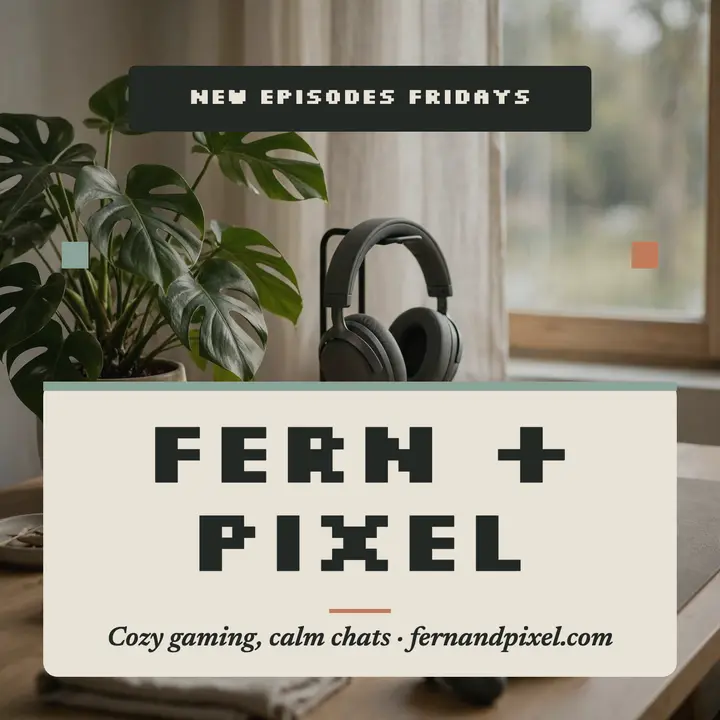 Fern and Pixel cozy gaming podcast cover template
