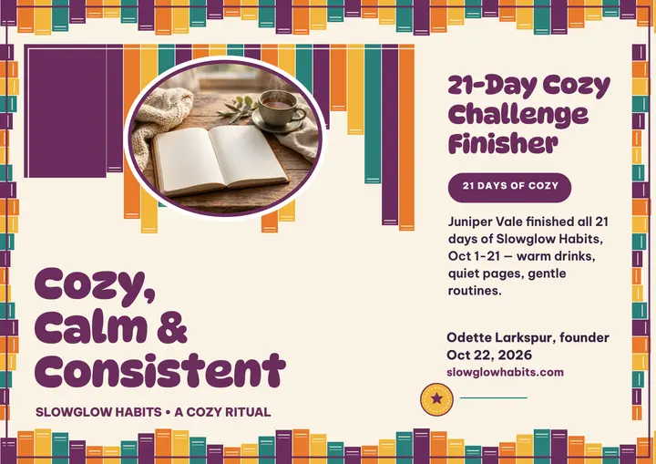 Slowglow 21-day cozy habit certificate template