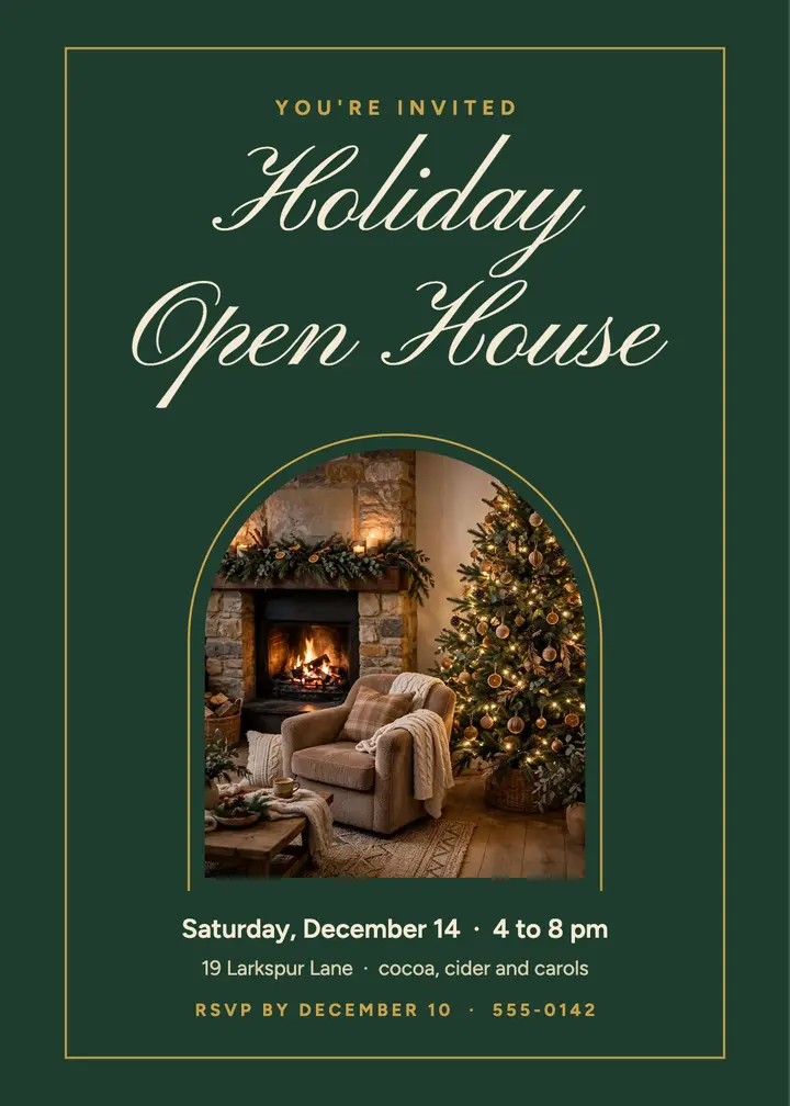 Cozy holiday open house invite template