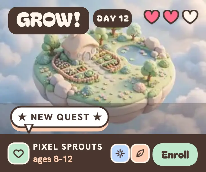 Pixel Sprouts cozy game art camp ad template